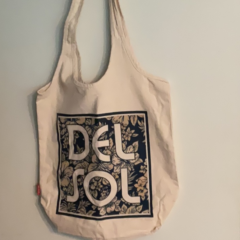 Cream and Blue Graphic Tote Bag with Eco-Friendly Design